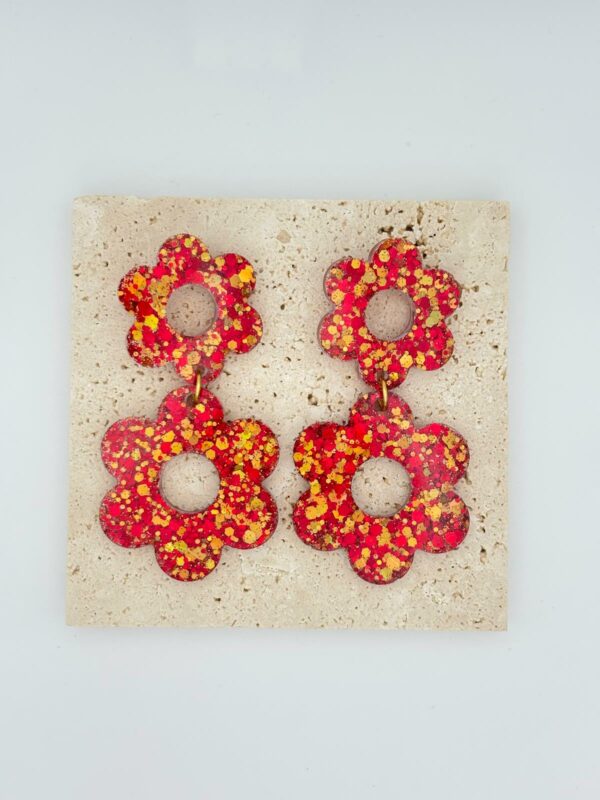 Boucles Double fleur - Sorbet grenade